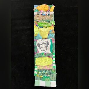 Handmade Mosaic Art “Love Spring”Polymer Clay Original On Wood 12”x3”